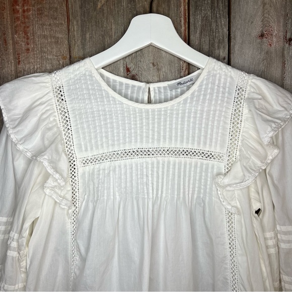 Madewell Kaisley Top Voile White Pin Tuck Ruffle Blouse small - Picture 4 of 13
